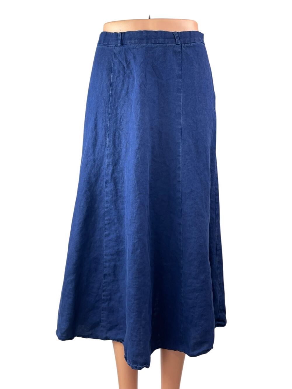 Reformation Women's Blue 100% Linen High Waisted Flare A Line Midi Skirt Size 2